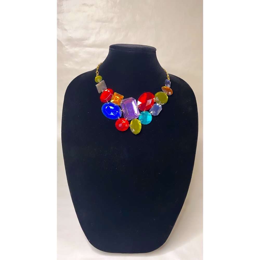Multicolored Gem Cluster Statement Necklace - image 1